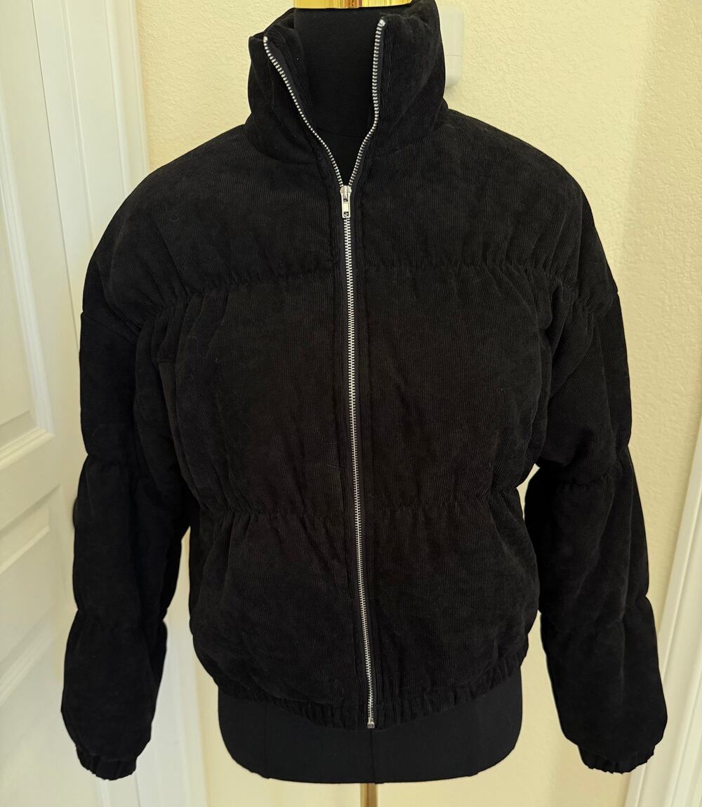SNDYS Kain Black Corduroy Bomber Puffer Jacket Small